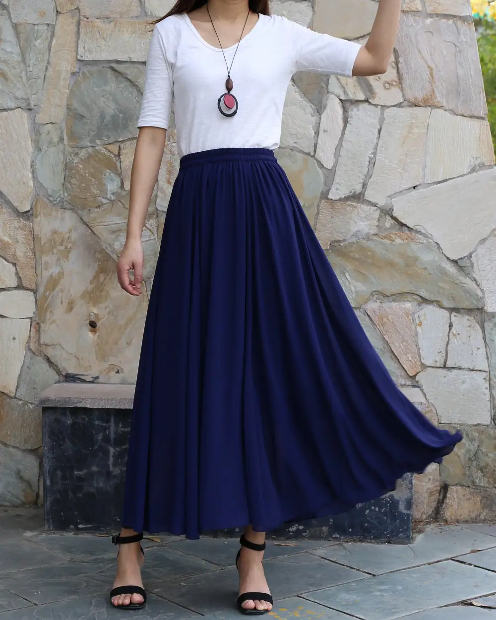 Relaxed Elastic Waist Chiffon A Line Maxi Skirt
