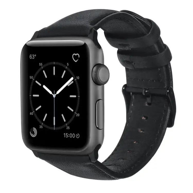 Oil Wax Genuine Leather Strap Watch Band for Watch Series 9 & 8 & 7 41 mm / SE 3 & SE 2 & 6 & SE & 5 & 4 40 mm / 3 & 2 & 1 38 mm - Black