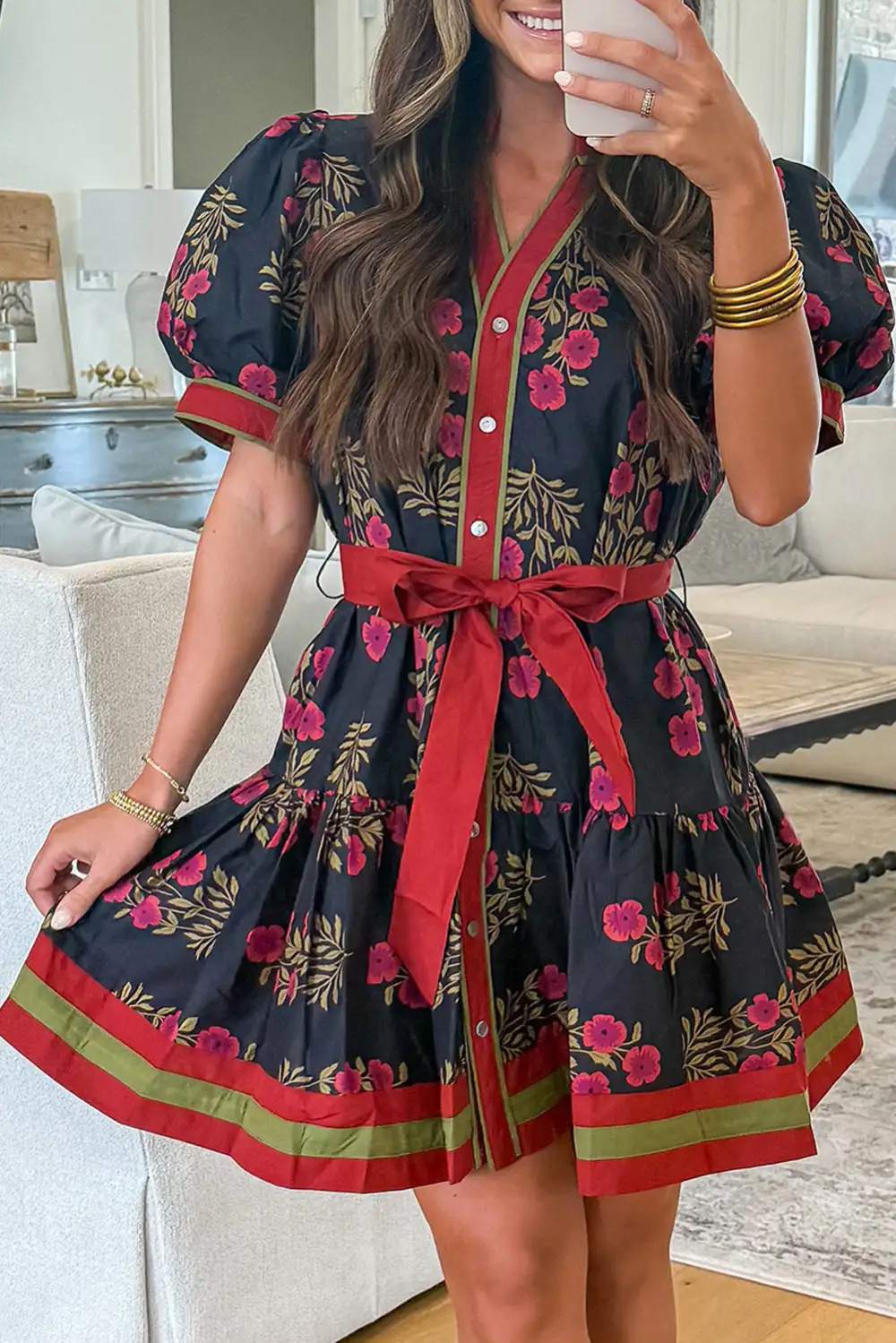 Floral Printed Button Front Mini Dress