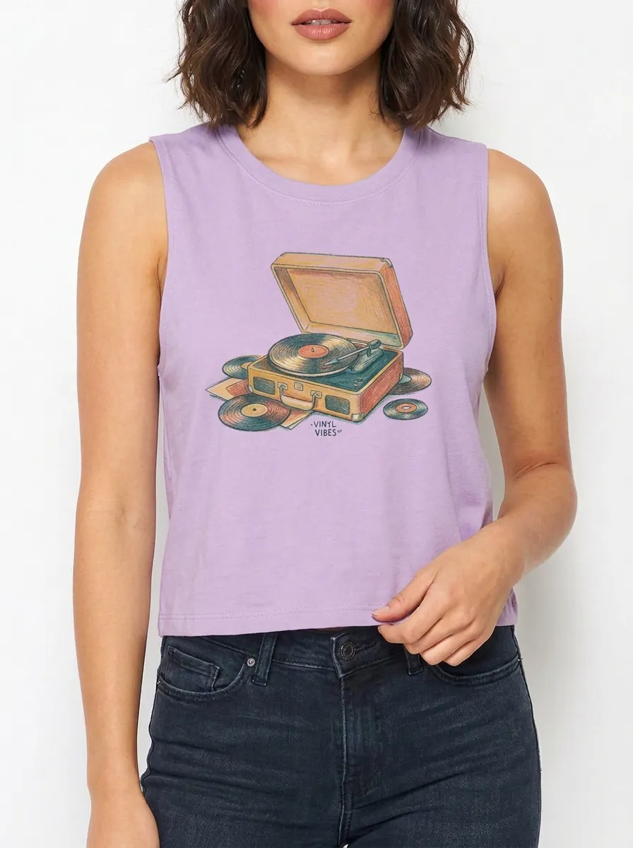 Women's Music Vinyl Record Player Graphic Tank Top