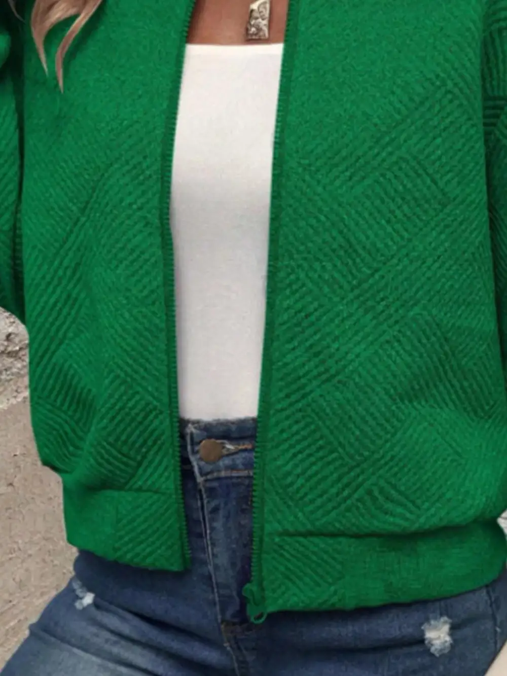 Texture Zip-up Bomber Jacket