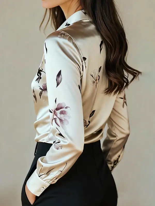 Satin Ink Print Lapel Shirt