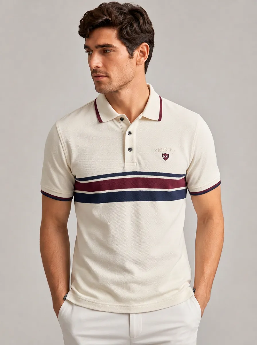 Men's Equestrian Lover Varsity Stripe Printed Polo Shirt