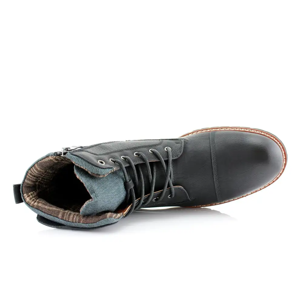 Faux-Leather Burnished Lace-Up Combat Boots