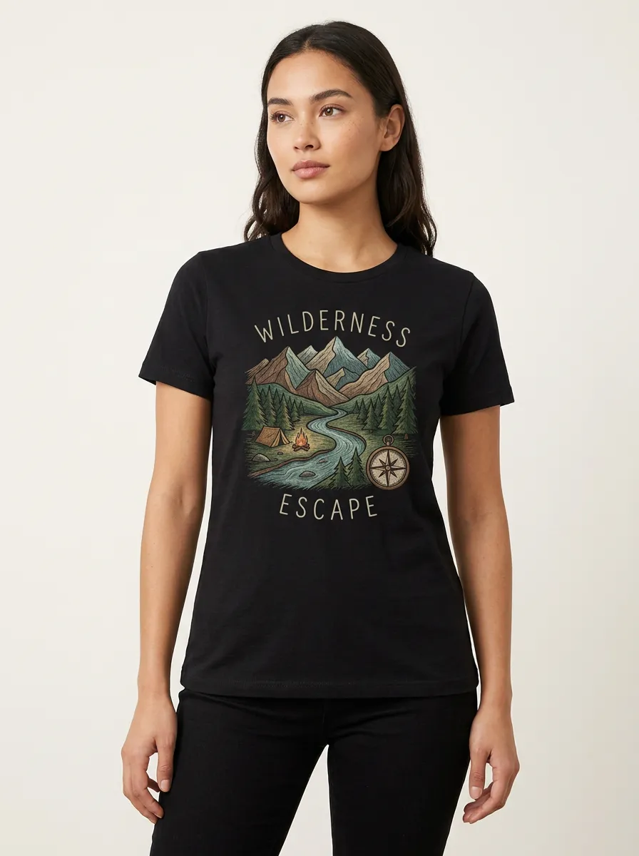 Women's Wilderness Camping Mountain Compass Graphic T-Shirt