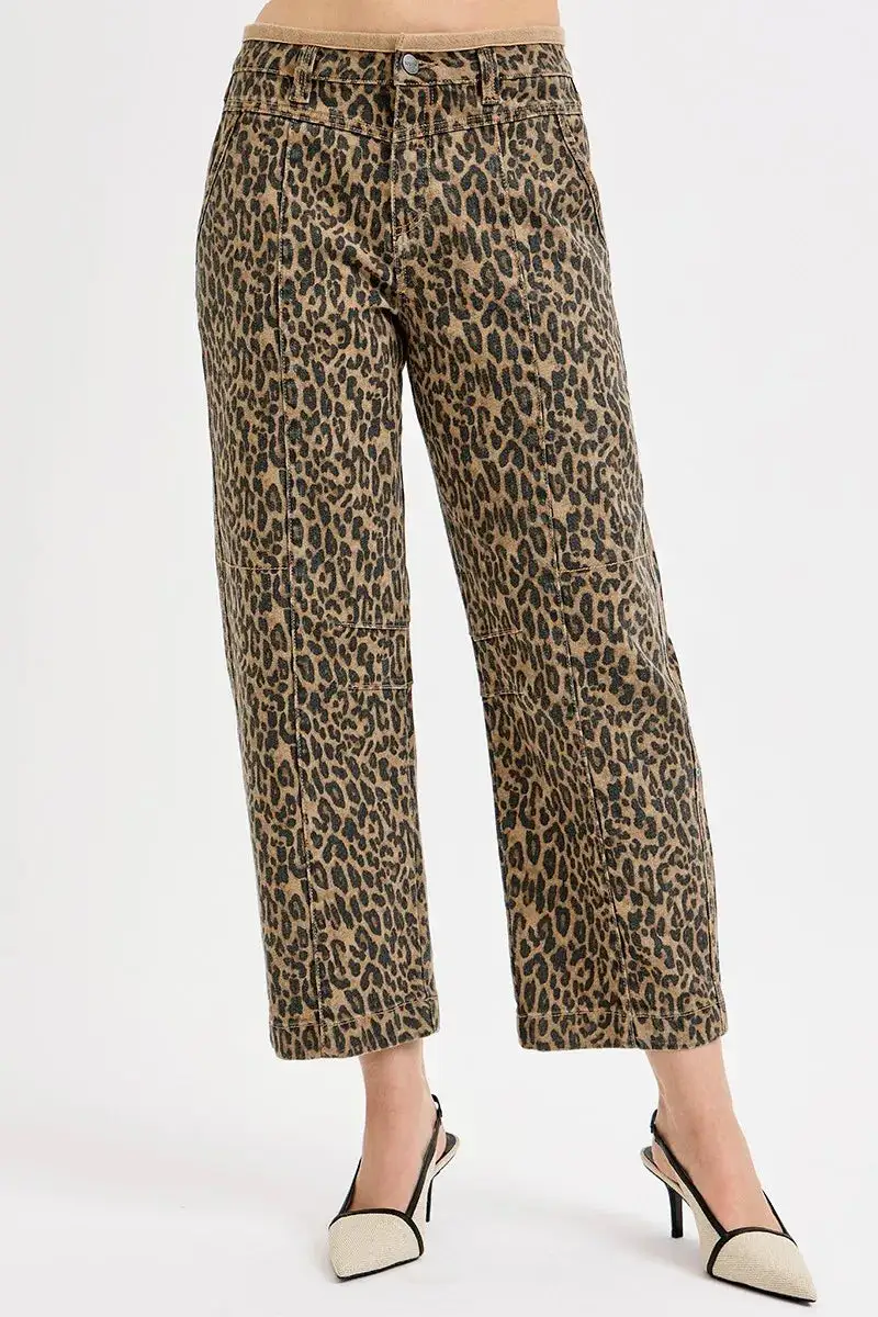 Denim Leopard Print High Rise Mid Rise Jeans