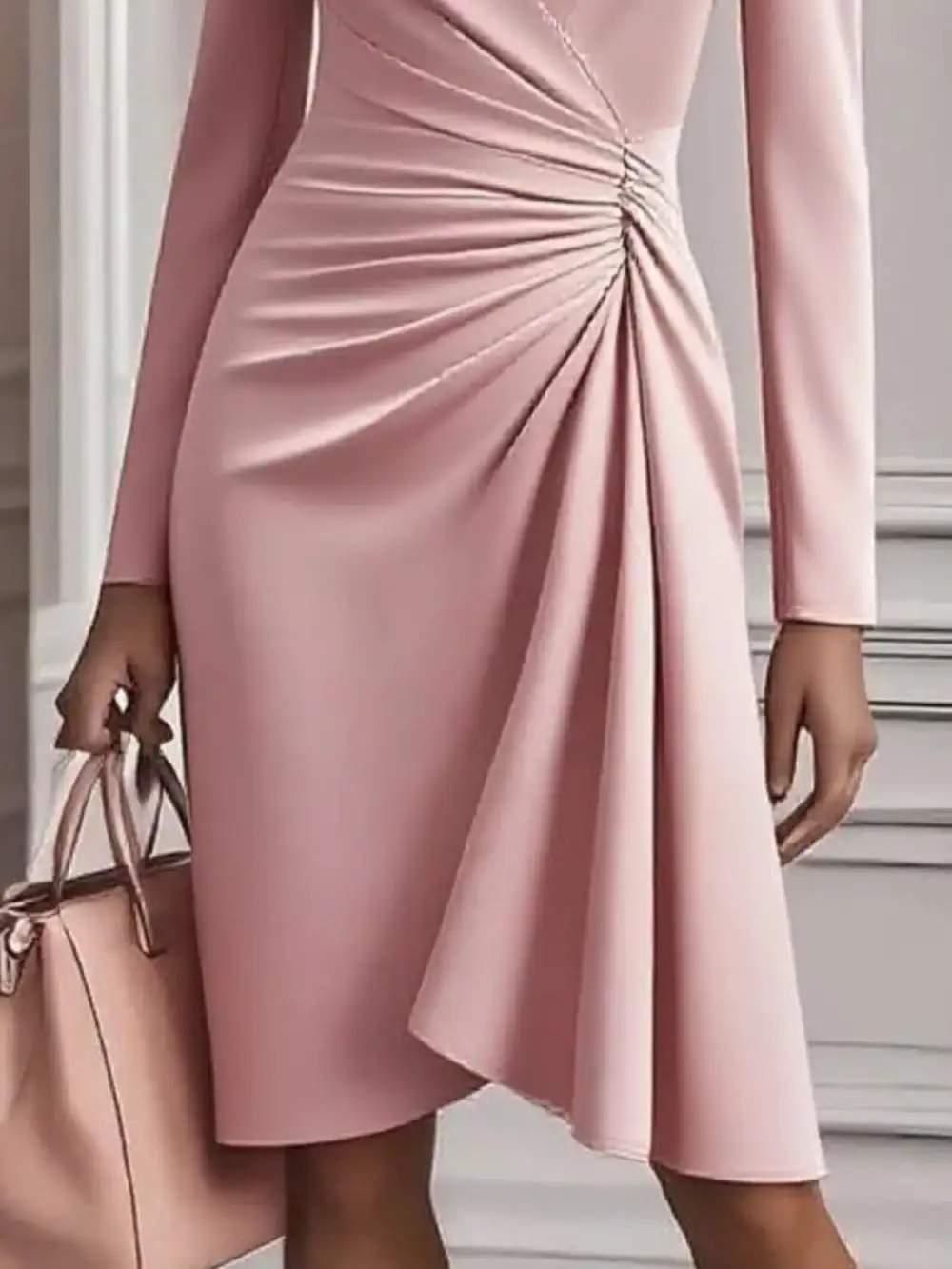 Gathered Detail Ruched Long Sleeve Mini Dress