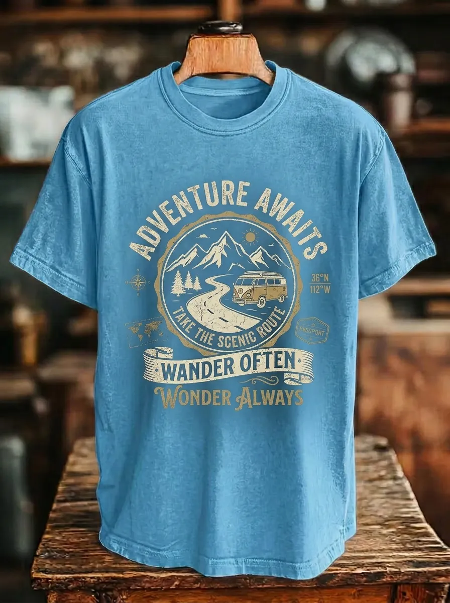 Unisex Adventure Camper Van Mountain Scenic Route Printed T-shirt
