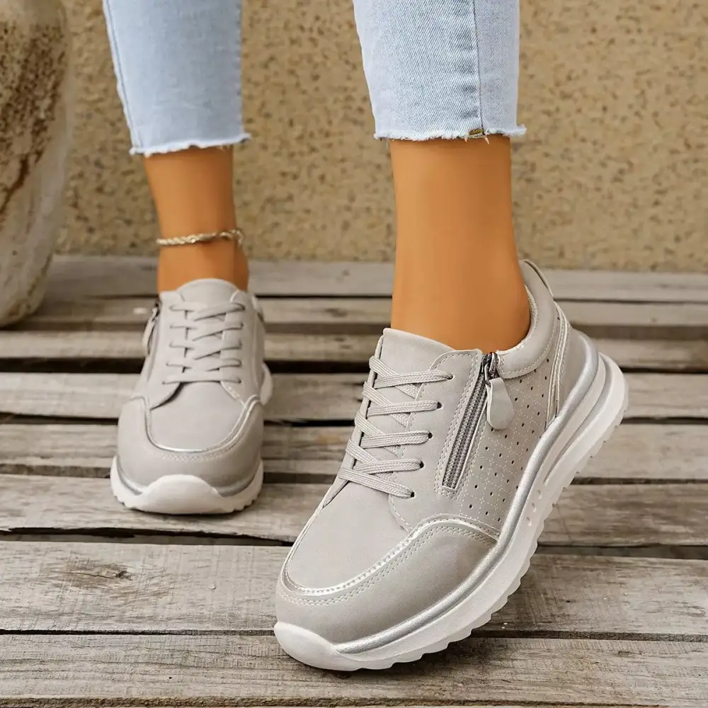 Refined Round Toe Lace-Up Sneakers
