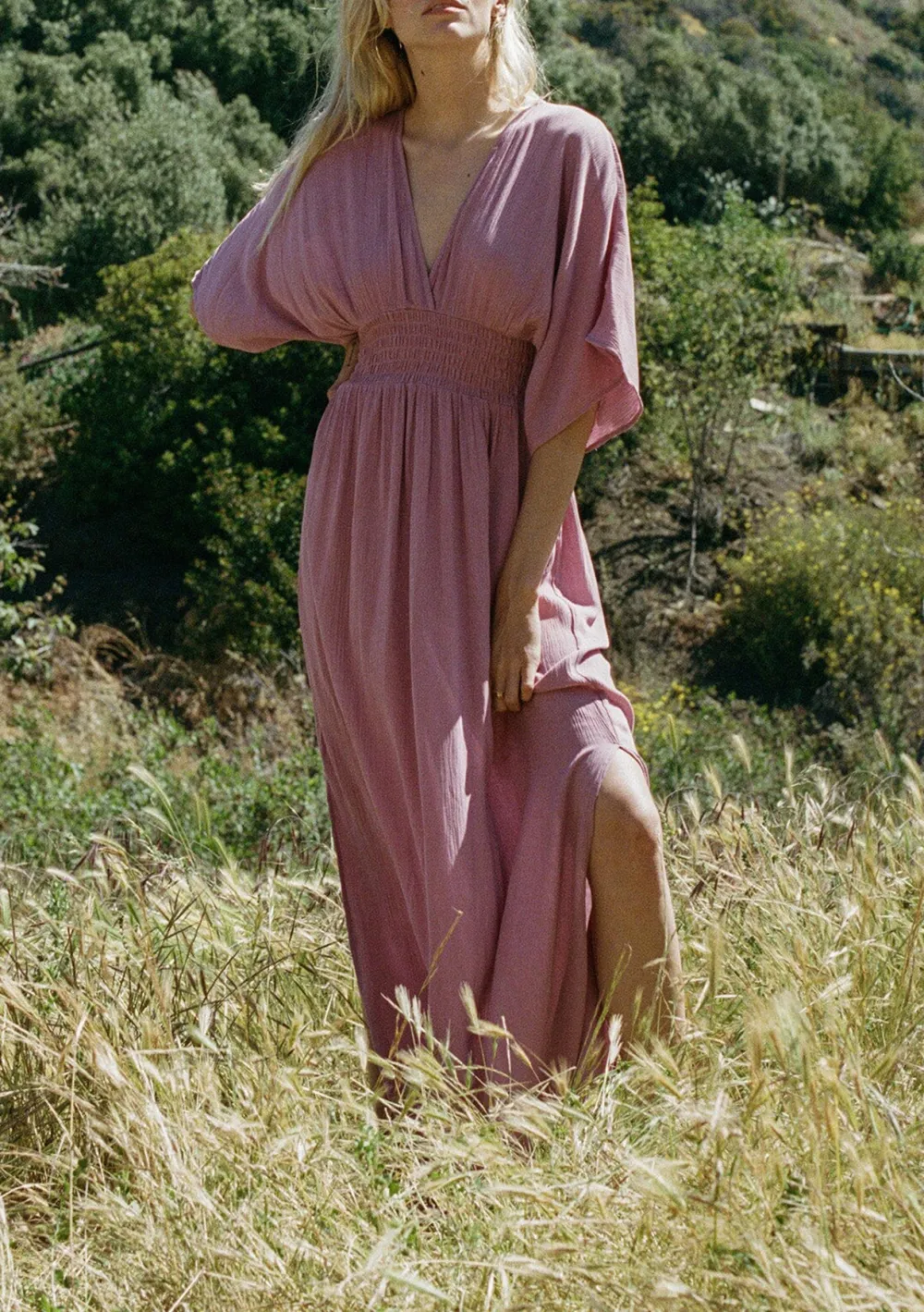 Side Slit V-Neck Half Sleeve Dress