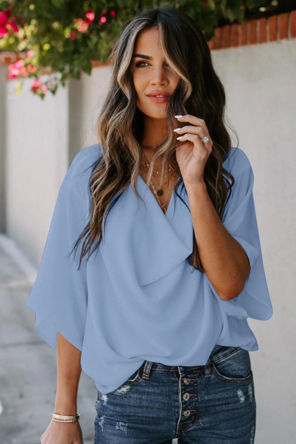 Sky Blue Draped Blouse