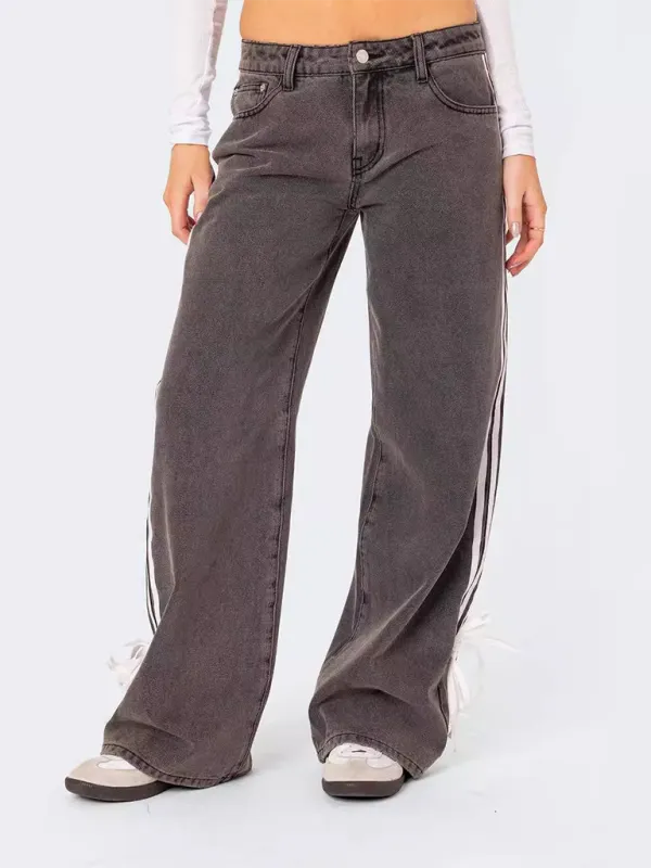 Casual Wide Leg Drawstring Denim Jeans