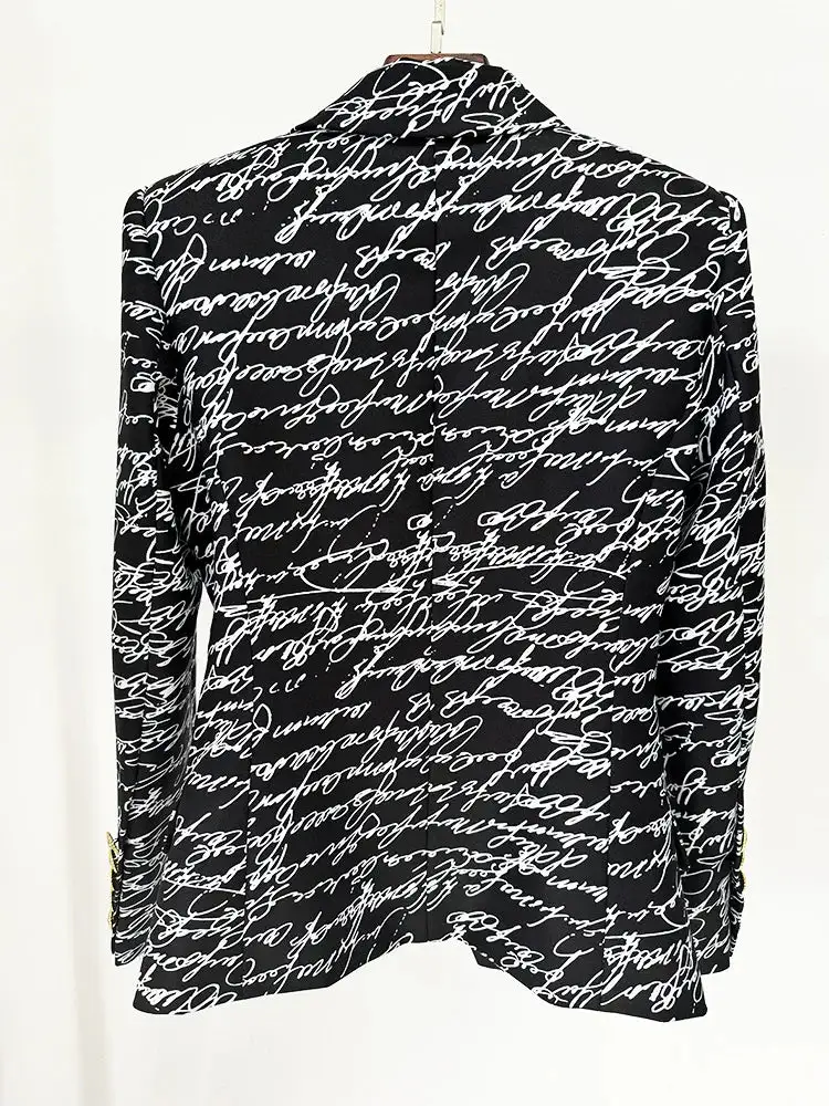 Letter Print Double Breasted Blazer
