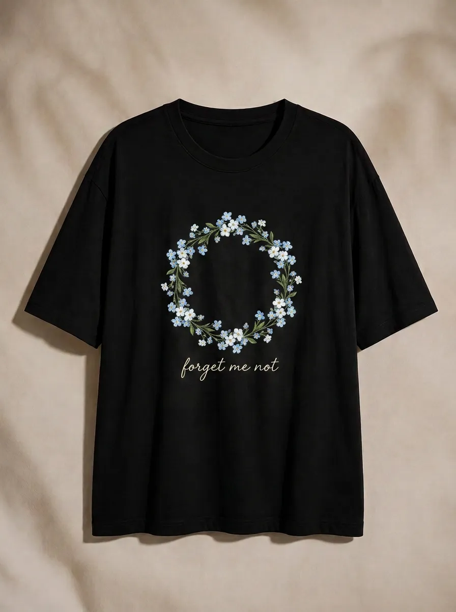 Women's Floral Lover Forget Me Not Wreath Printed T-shirt
