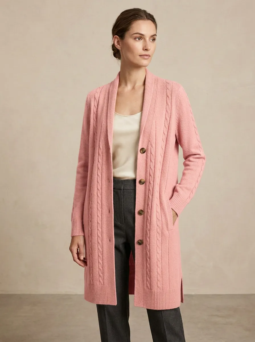 Women's Relaxed Cable Knit Knit Cardigan