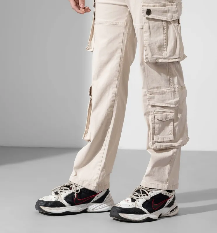 Cream Multi Pocket Cargo Pants