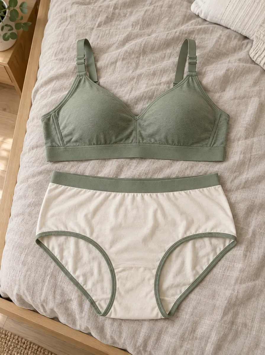 Women's Contrast Trim Cotton Tone Lingerie Set