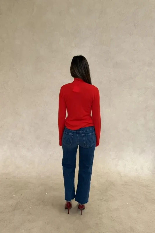 Red Turtleneck Long-Sleeve Top