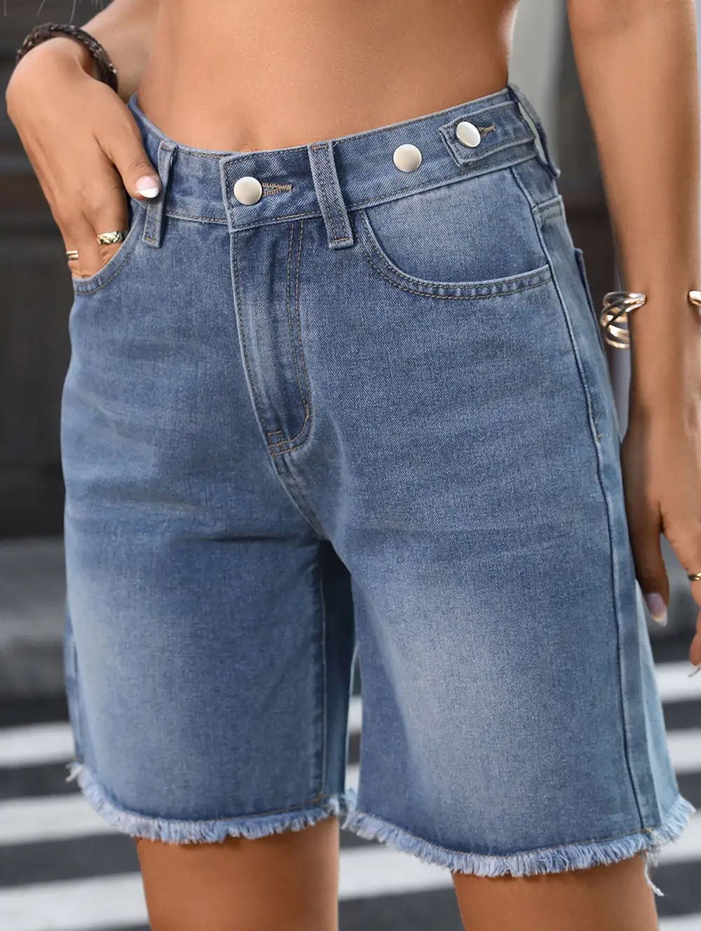 Washed Raw Hem Denim Shorts