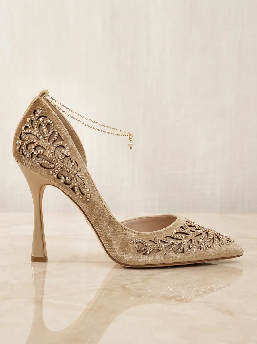 Rhinestone Pearl Ankle-Strap Bridal Women's Formal High Heels