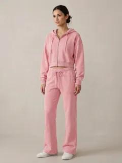 Women's Street Inspired Washed Vintage Inspired Sport Inspired Cropped Hooded Jacket and Flare Pants Active Set