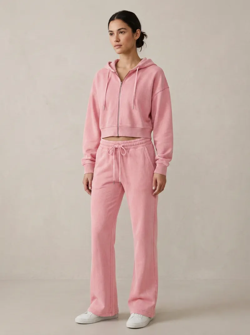 Women's Street Inspired Washed Vintage Inspired Sport Inspired Cropped Hooded Jacket and Flare Pants Active Set