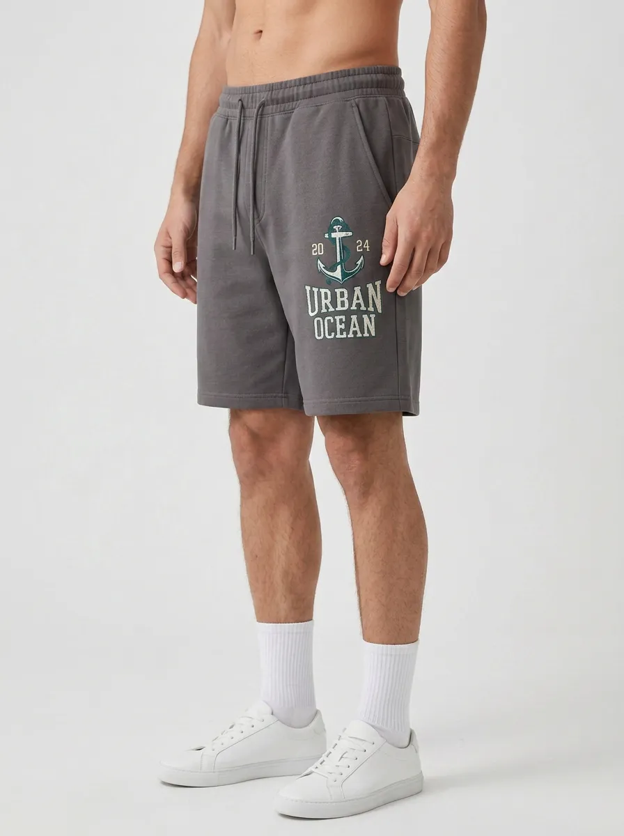 Men's Wave Anchor Drawstring Printed Sweat Shorts