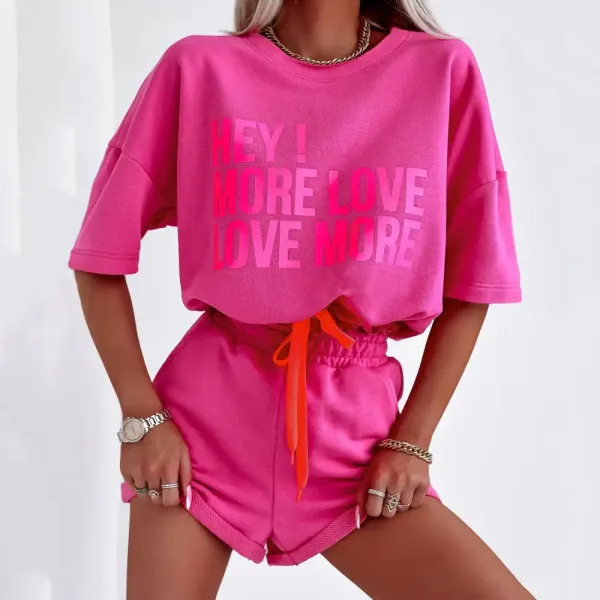 Women's Casual Letter Print Round Neck Short Sleeve Tee and Short Pants two-piece set