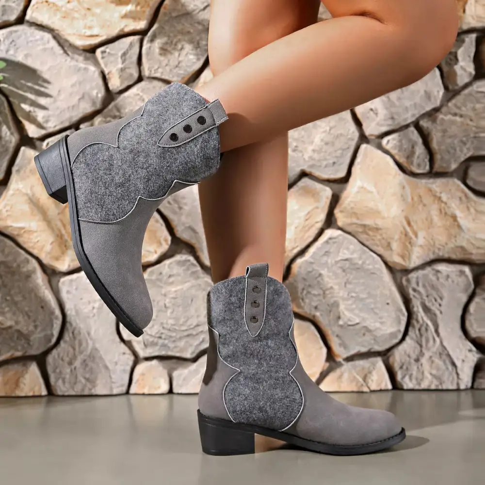 Modern Pointed Toe Block Heel Boots