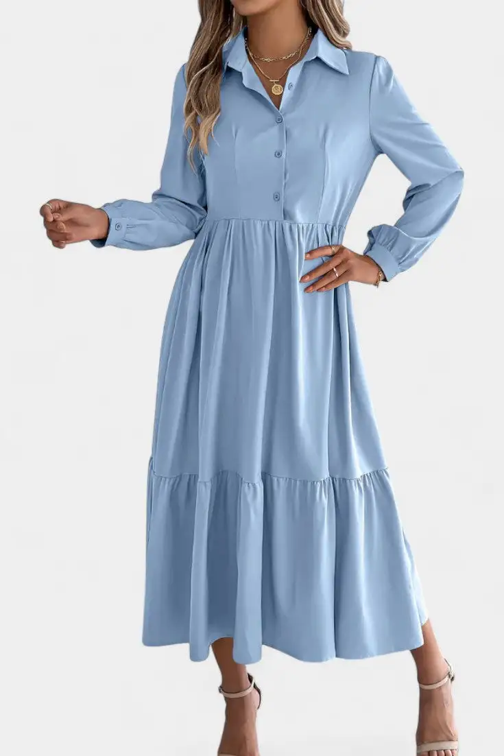 Shirt-Style Long-Sleeve Maxi Dress