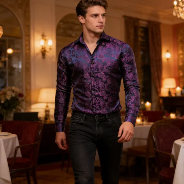 Floral Long Sleeve Formal Dress Shirt