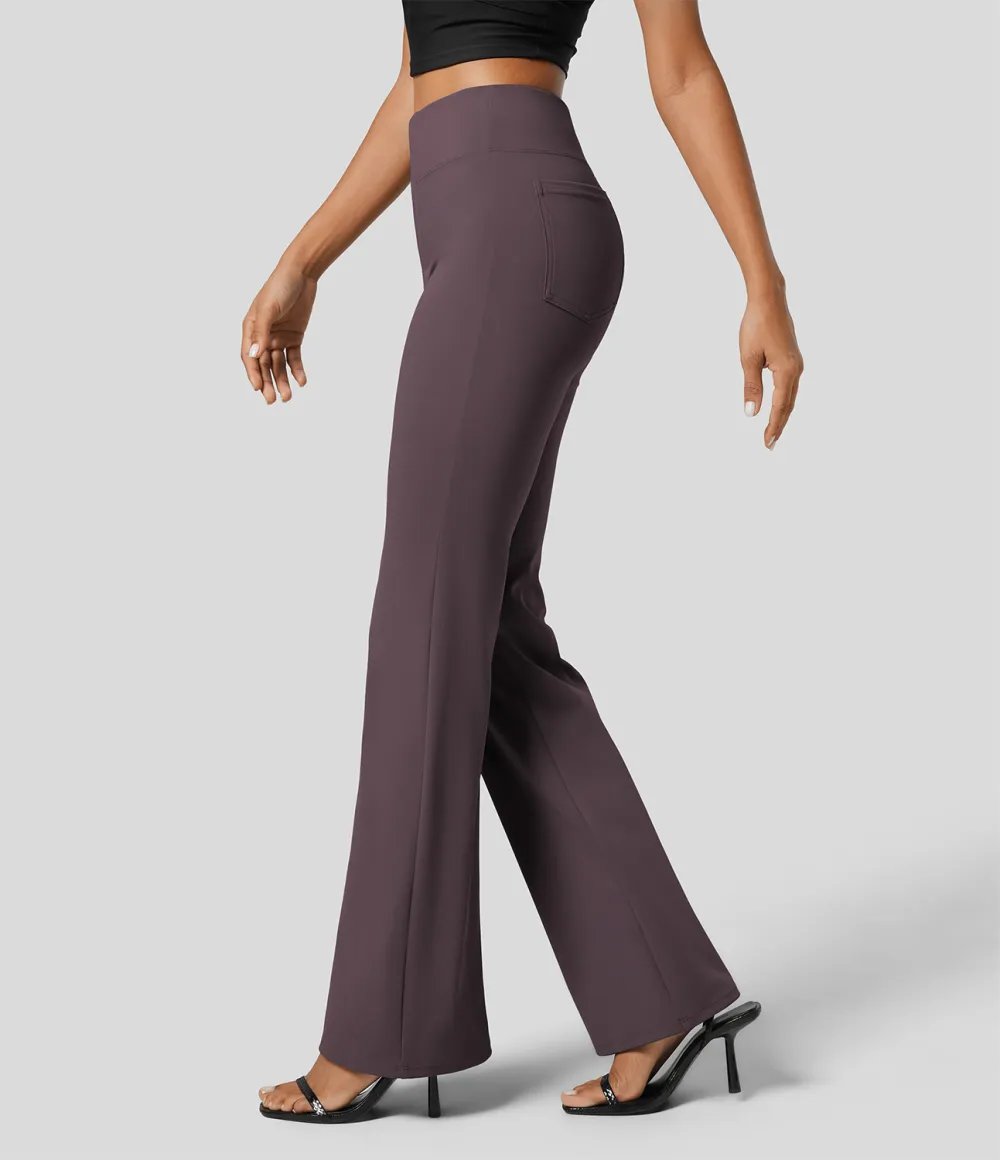  High Waisted Back Side Pocket Slight Flare Work Pants