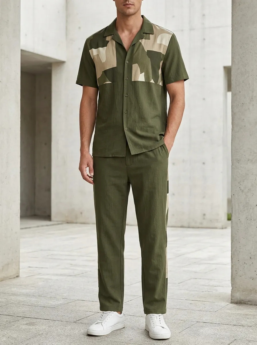 Men's Casual Geometric Colorblock Printed Lounge Set