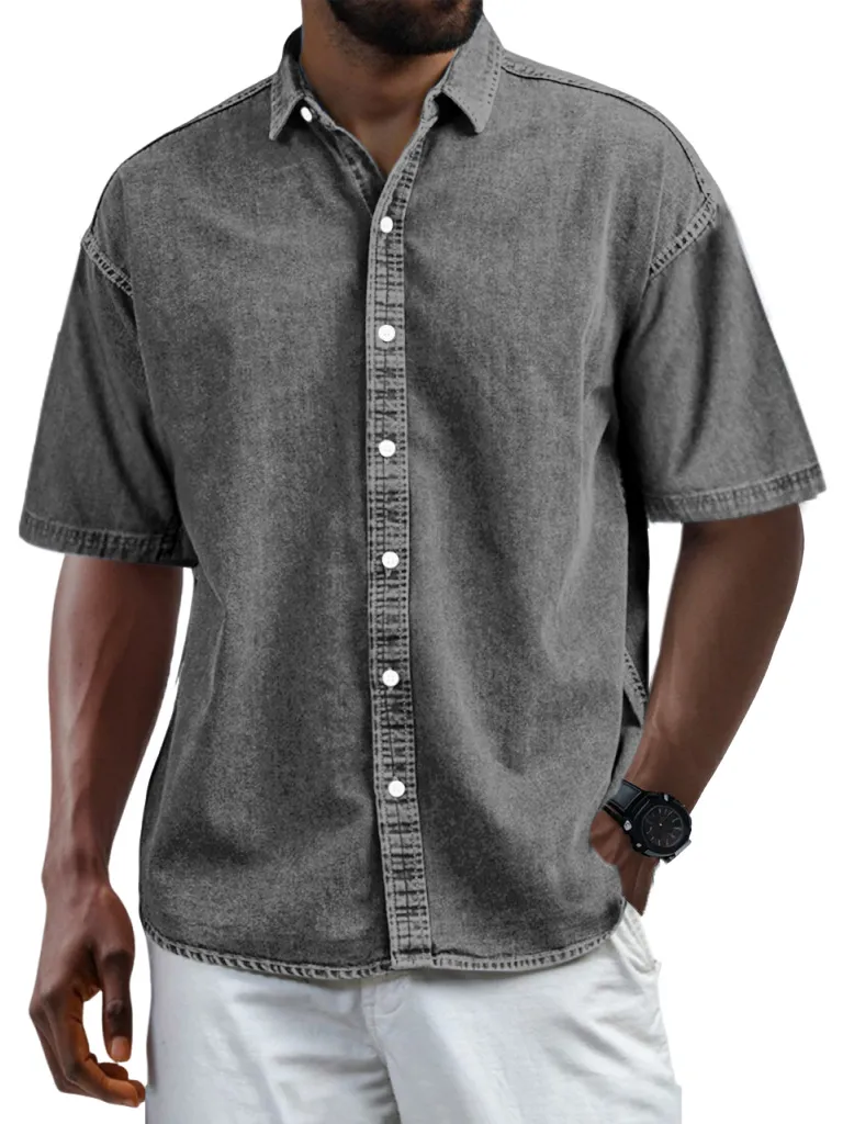 Short Sleeve Camp Collar Button Front Shirt