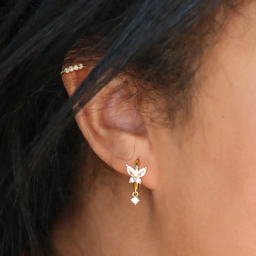Butterfly Stone Accent Huggie Earrings