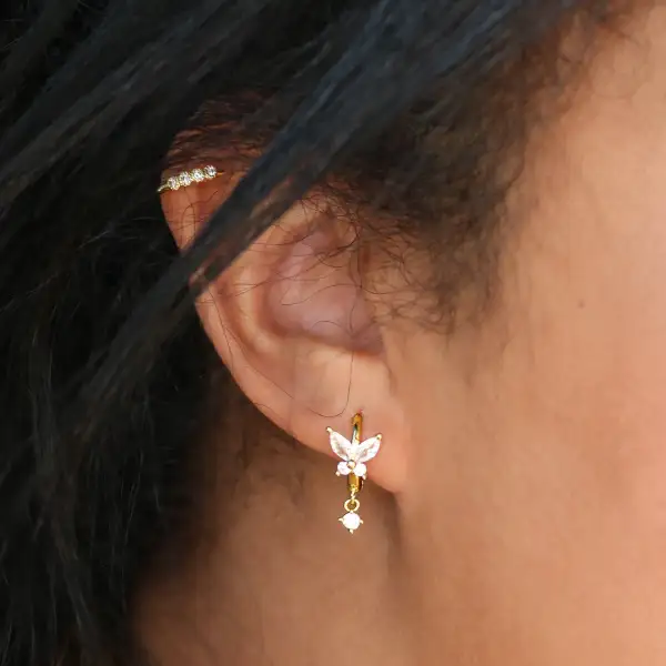 Butterfly Stone Accent Huggie Earrings