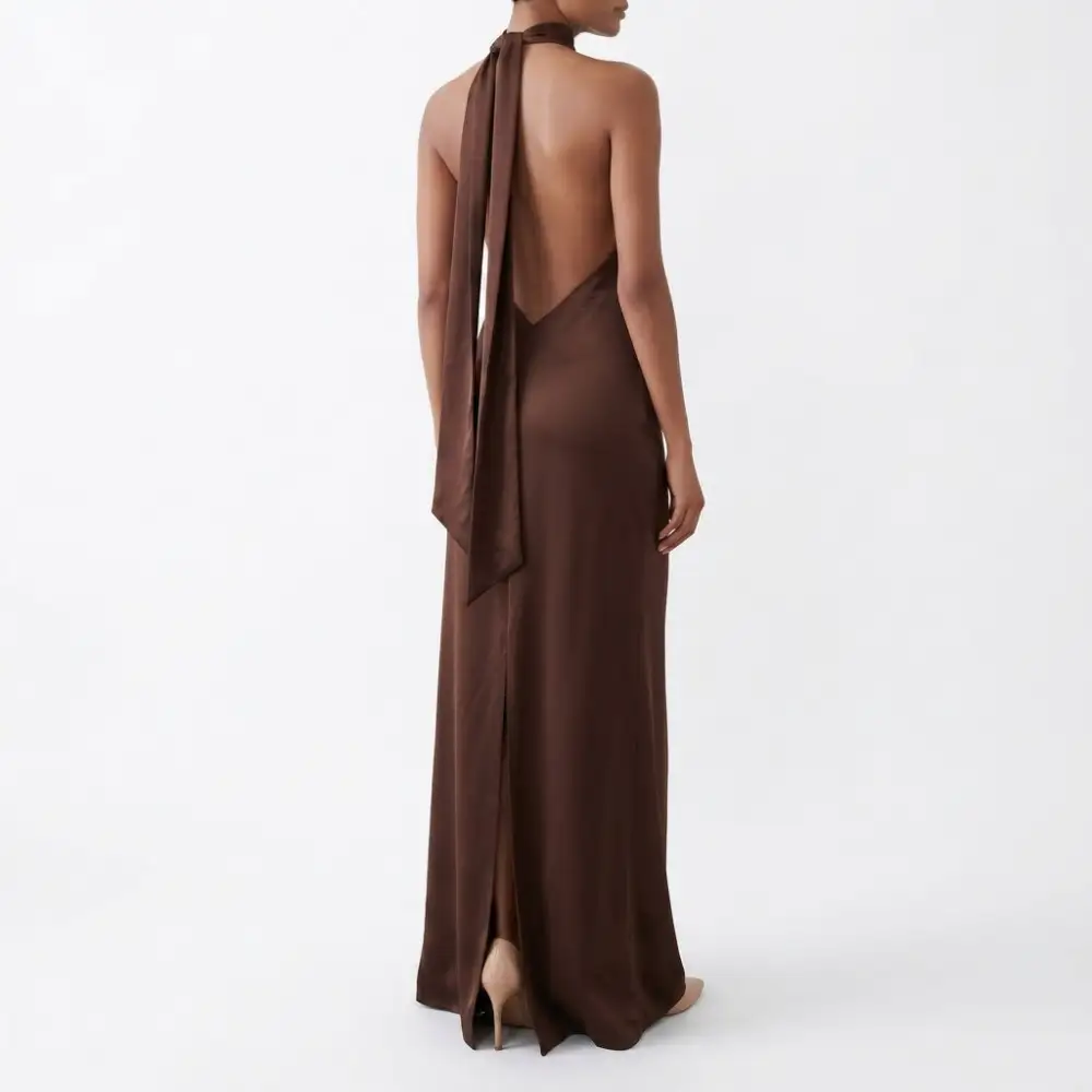 Satin Draped Maxi Dress
