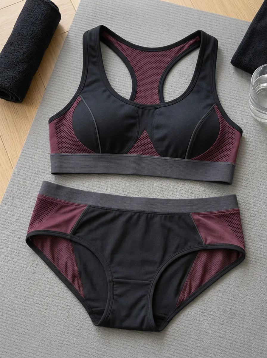 Women's Athletic Fitness Mesh Panel Panel Detail Lingerie Set