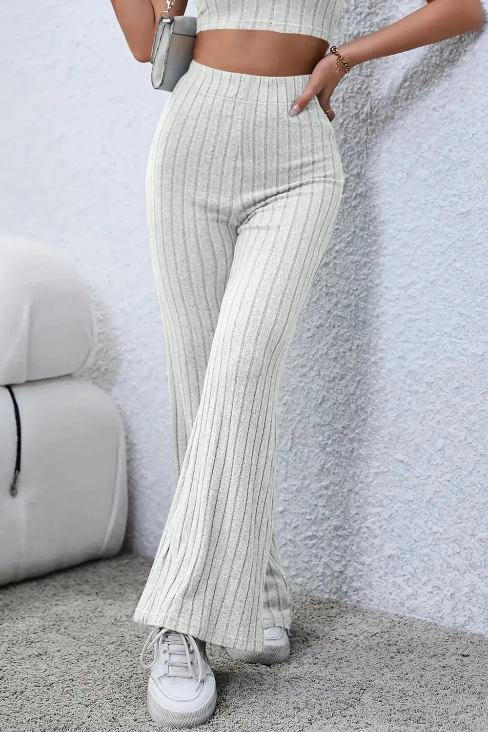 Flare High Waist Ribbed Cropped Pants