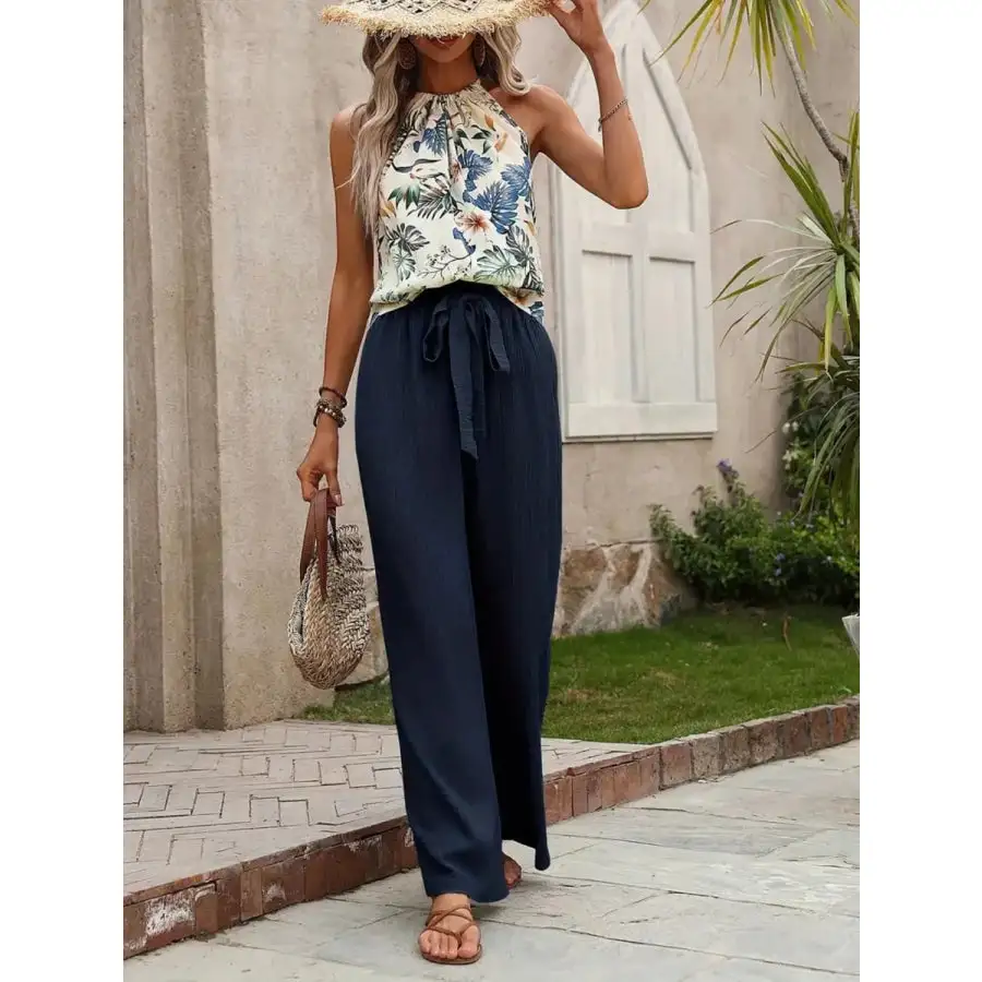 Printed Tank Top and Wide Leg Pants Set