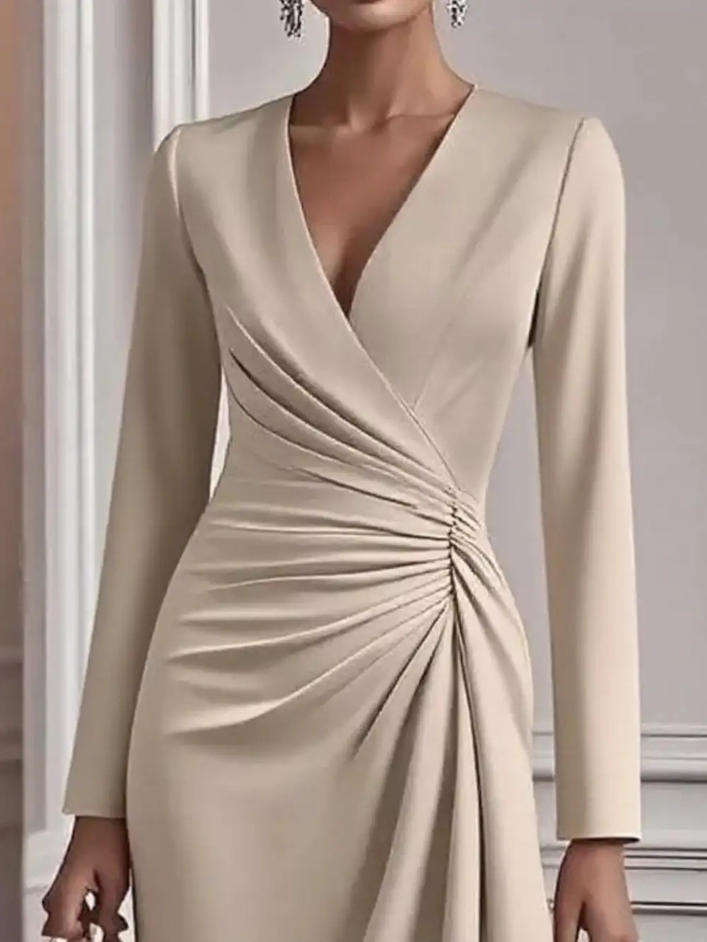 Gathered Detail Ruched Long Sleeve Mini Dress