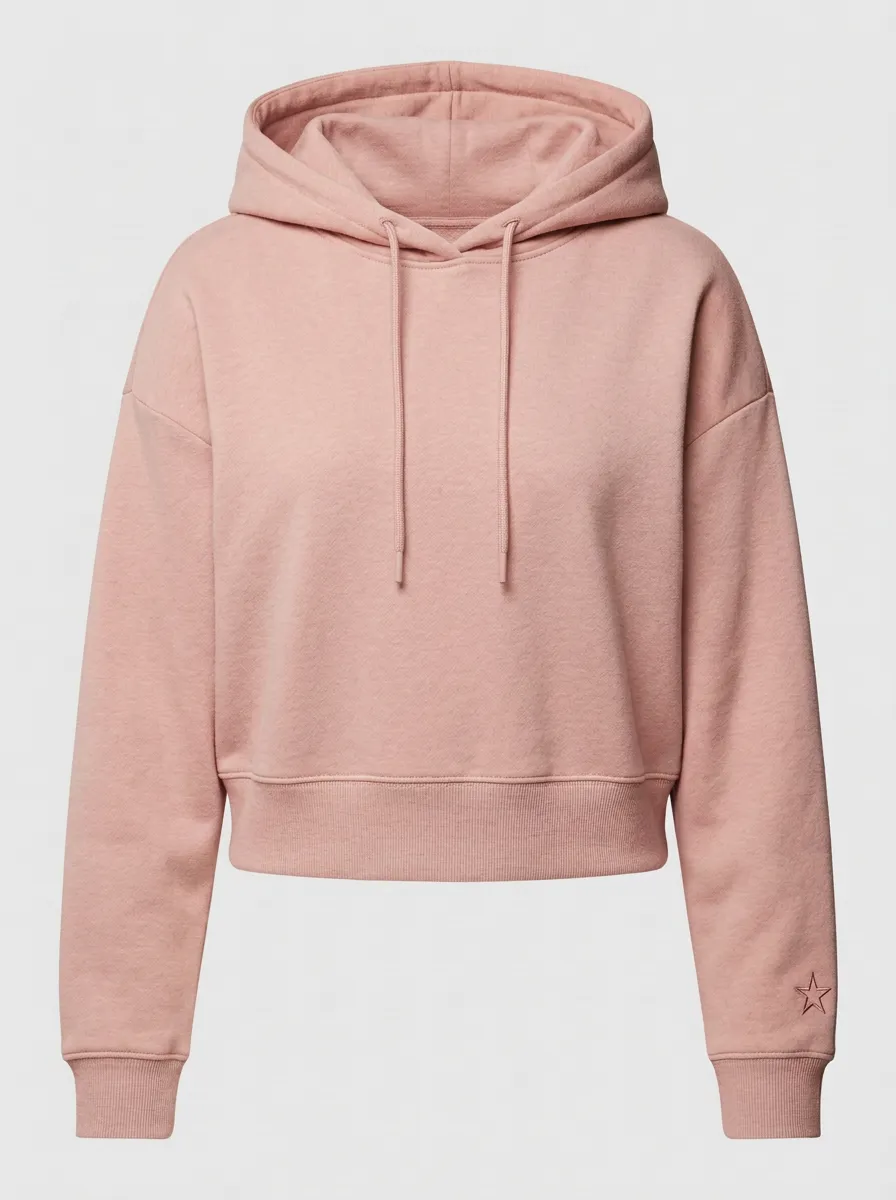 Women's Minimalist Star Embroidered Solid Grey Cropped Hoodie