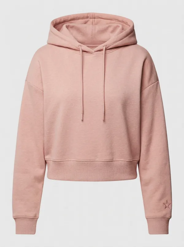 Women's Minimalist Star Embroidered Solid Grey Cropped Hoodie