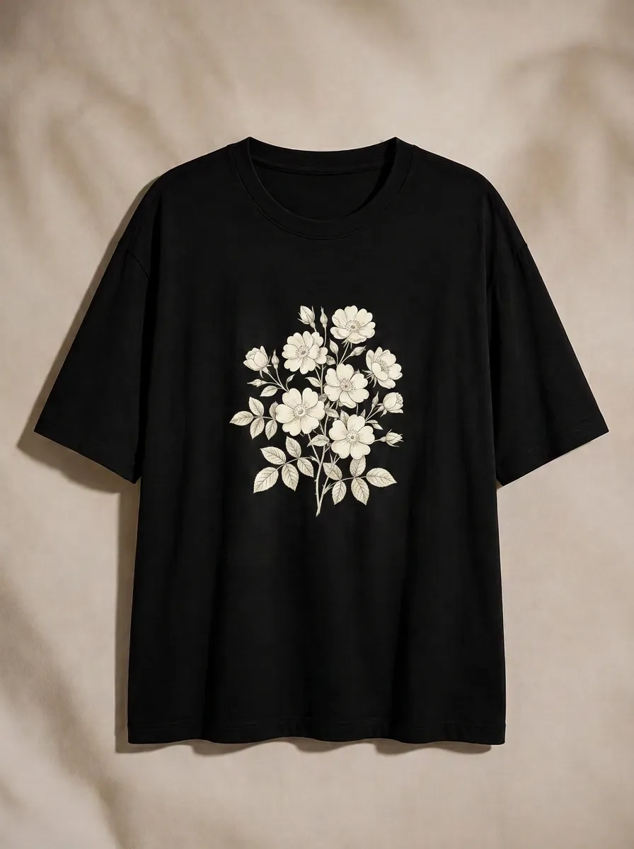 Unisex Botanical Flower Lover Vintage Rose Printed T-shirt