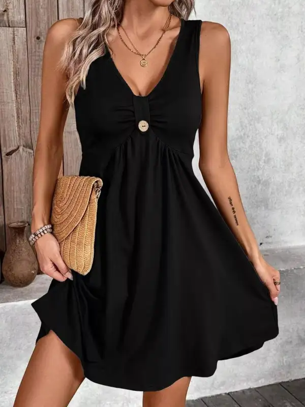 V Neck Sleeveless Dress Casual