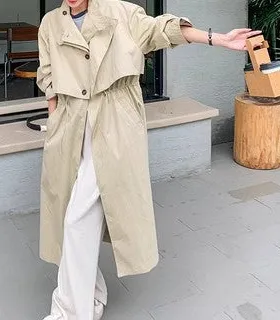 Structured Drawstring Waist Trench Coat
