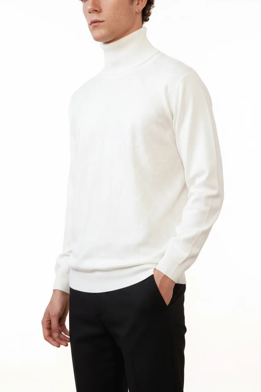 Classic Diamond Pattern Regular Fit Viscose Turtleneck Sweater
