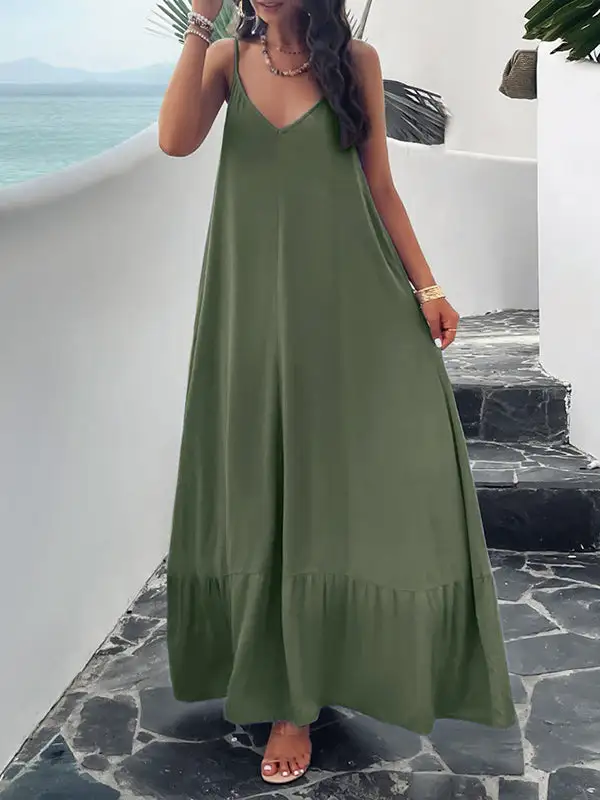 Joint Pleated Sleeveless Neck Maxi Dress