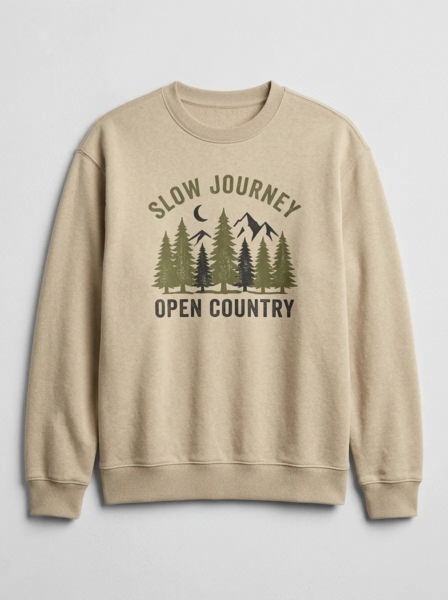 Unisex Nature Lover Slow Journey Pine Forest Printed Sweatshirt