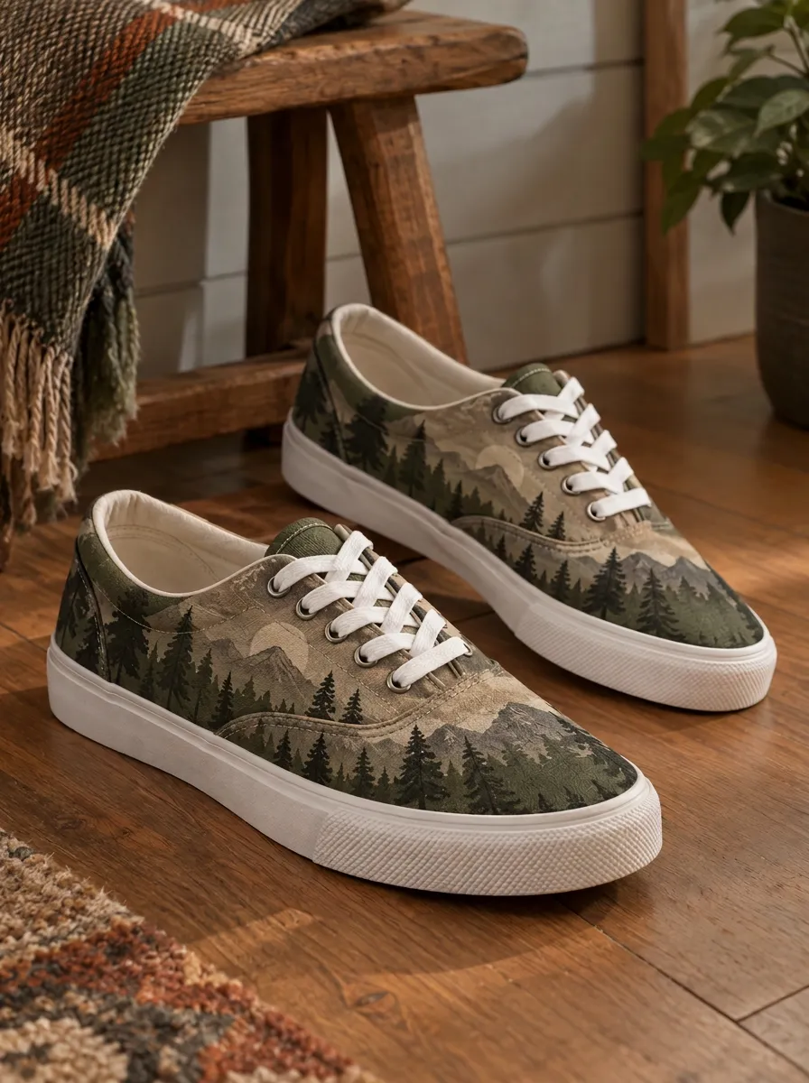 Men's Core Street Nature Lover Mountain Forest Patterned Canvas Shoes